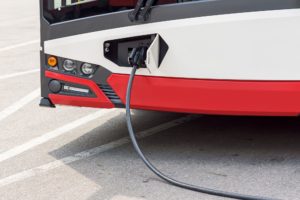 Electric bus at the charging station