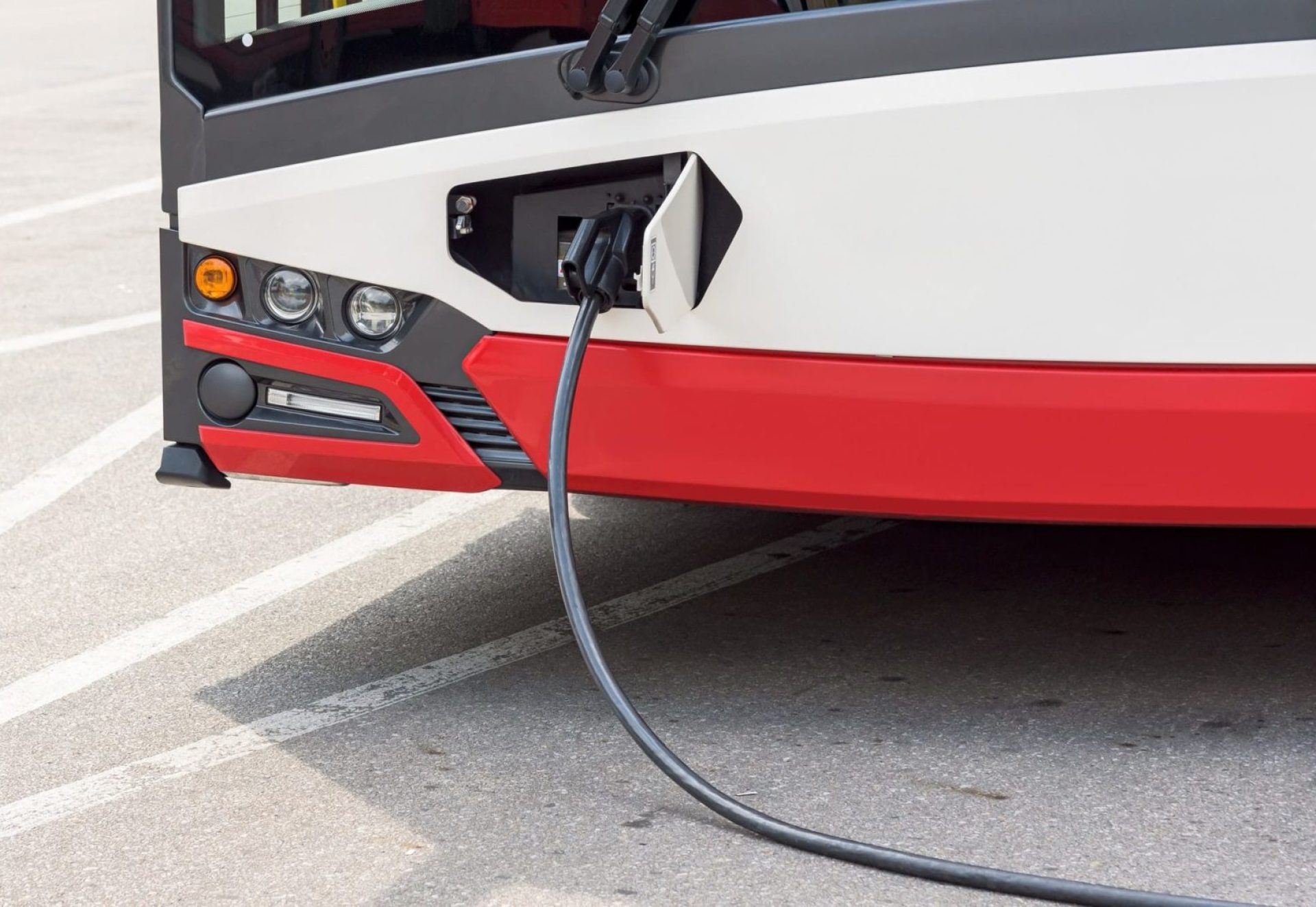 Electric bus at the charging station Electric bus at the charging station